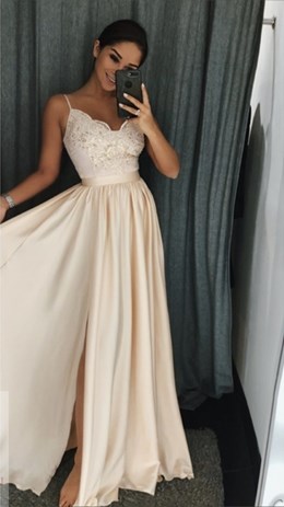 Sukienka długa ramiączka koronka wanilia