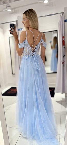 Sukienka długa tiul gorset haft błękit