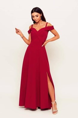 Sukienka długa opadające ramiona bordowy