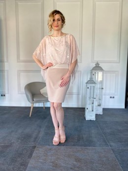 Sukienka krótka wysoki stan wzór beż/złoto