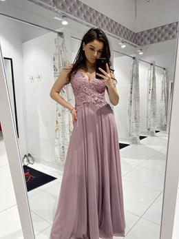 Sukienka długa siateczka tył wrzos