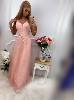 Sukienka długa tiul wiązanie z tyłu róż