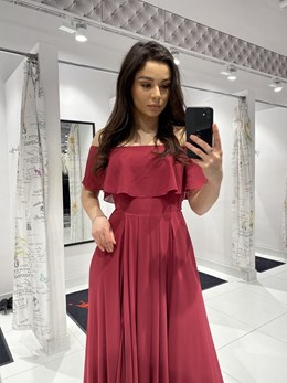 Sukienka długa  falbana materiał szyfon bordo