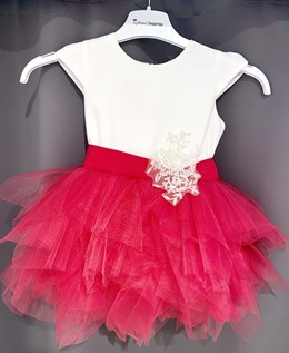 Sukienka dziecięca pierzynka kwiat biel/malinka