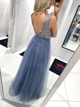 Sukienka długa tiul zdobienie brokat popiel