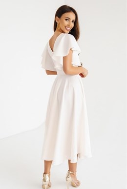 Sukienka midi falbana rękaw brokat biel