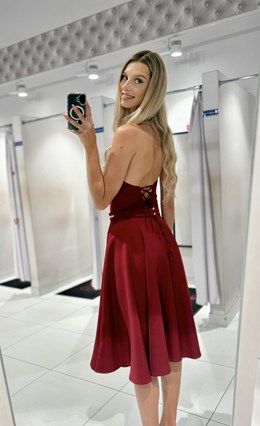 Sukienka midi gorset wiązanie plecy bordo