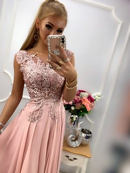 Sukienka długa koronka odkryte plecy wrzos