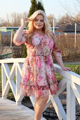 Sukienka krótka długi rękaw całość kwiaty