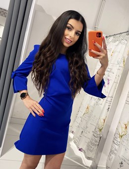 Sukienka krótka kokarda na rękawach chabrowy