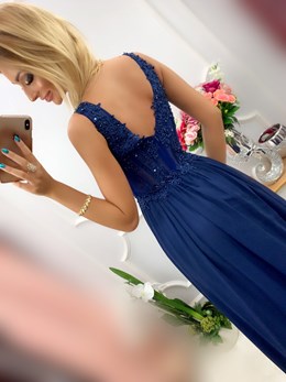 Sukienka długa gorset prześwity granat