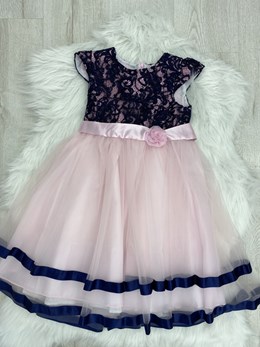 Sukienka dziecięca falbana koronka granat/róż