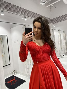 Sukienka długa asymetryczna długi rękaw czerwień