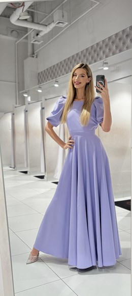 Sukienka długa 3/4 rękawek wiązanie plecy fiołkowy