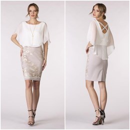 Sukienka krótka koronka krzyż plecy kremowy/kwiaty