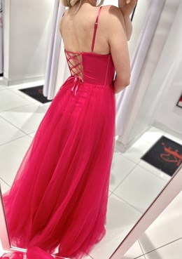 Sukienka długa gorset tiul ramiączka magenta