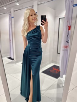 Sukienka długa na jedno ramię butelka zieleń