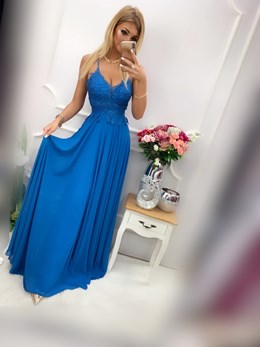 Sukienka długa z dekoltem na ramiączkach jeans