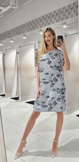 Sukienka krótka rękawek połysk srebro/czerń