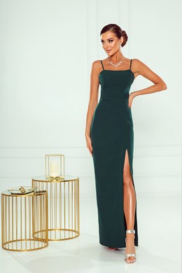 Sukienka długa dopasowana prosta ramiączka zieleń