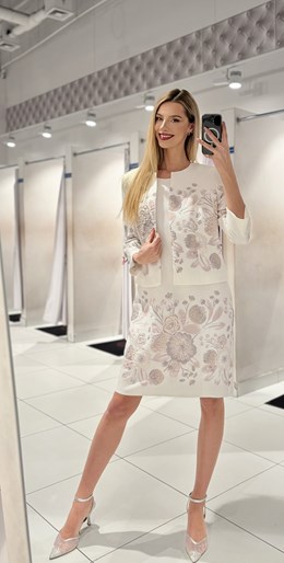 Żakiet materiałowy kwiaty biel