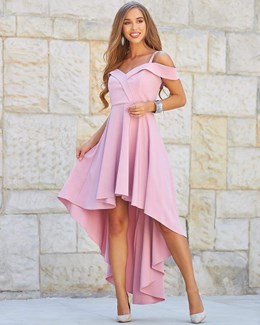 Sukienka asymetryczna opadające ramiona brudny róż