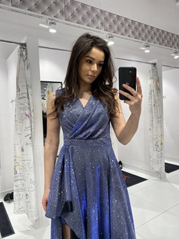 Sukienka asymetryczna brokat szary/granat