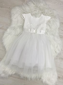 Sukienka dziecięca tiul haft kokarda biel