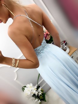 Sukienka długa ramiączka na krzyż błękit