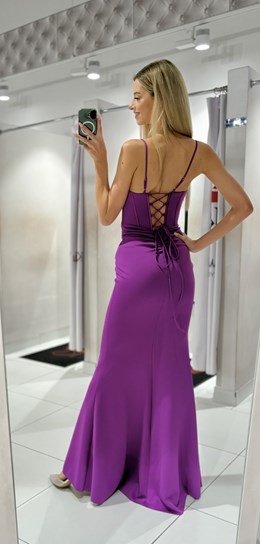 Sukienka długa wiązanie gorset koraliki fiolet