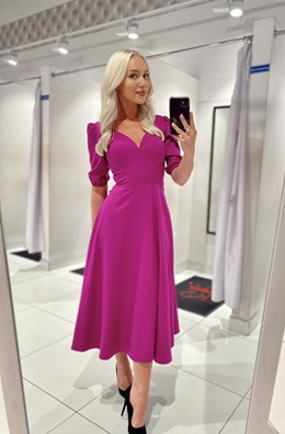 Sukienka midi rękawek 3/4 pas wiązanie śliwka