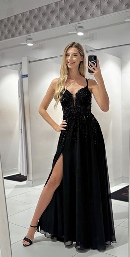 Sukienka długa gorset haft cekiny czerń