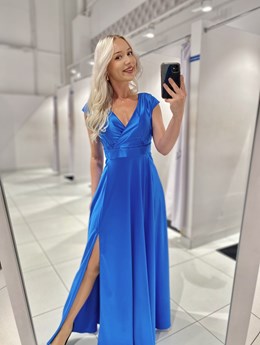 Sukienka długa zakładka rozcięcie niebieski