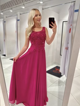 Sukienka długa koronkowa góra fuksja