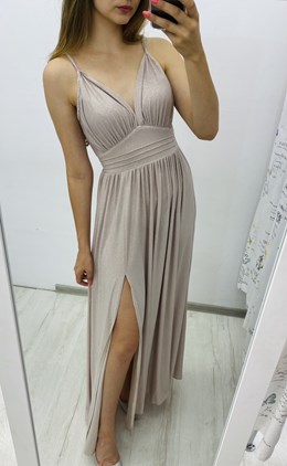 Sukienka długa pas cienkie ramiączka złoty