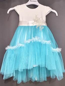 Sukienka dziecięca tiul asymetria turkus/biel