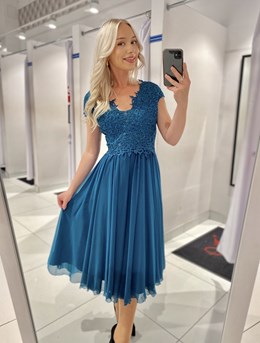 Sukienka midi góra koronka cekiny turkus