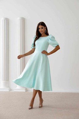 Sukienka midi 3/4 rękawek wiązanie plecy mięta