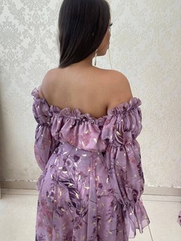 Sukienka długa hiszpanka rękaw kwiaty róż