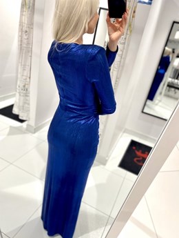 Sukienka długa rękaw metaliczny turkus