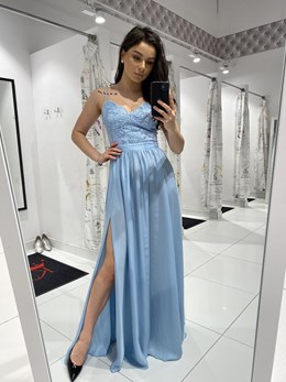 Sukienka długa ramiączka koronka błękit