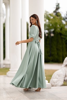 Sukienka długa 3/4 rękawek wiązanie plecy szałwia