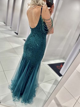 Sukienka długa cekin koraliki tiul zieleń