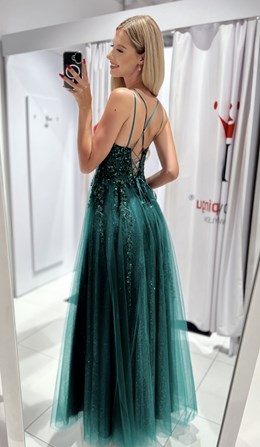 Sukienka długa gorset tiul brokat zieleń