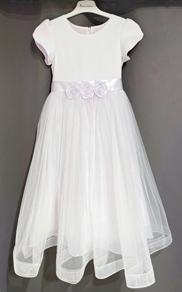 Sukienka dziecięca długa tiul róże biel