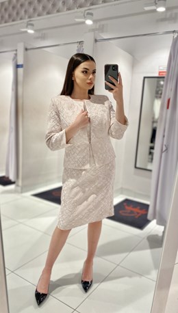 Sukienka krótka rękawek brokat puder