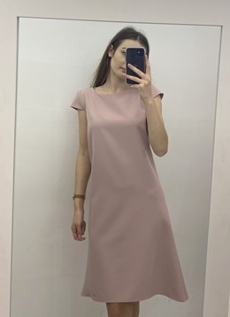 Sukienka krótka trapezowa guzik z tyłu pudrowy róż