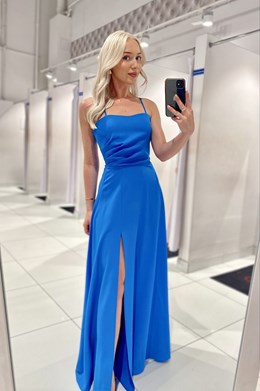 Sukienka długa wiązanie plecy gładka petrol