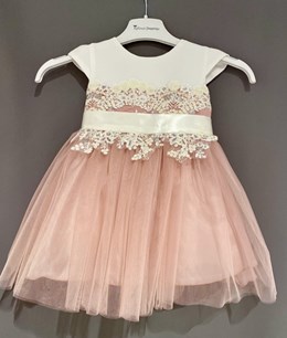 Sukienka dziecięca koronka pas tiul róż/biel
