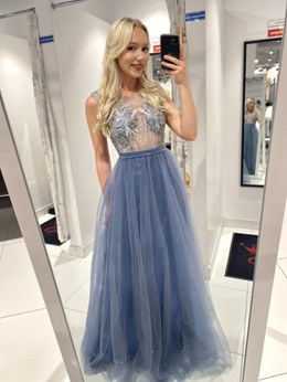 Sukienka długa tiul zdobienie brokat popiel